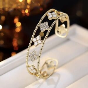 18k Gold Plated White & Diamond Bracelet Bangle Designer Inspired